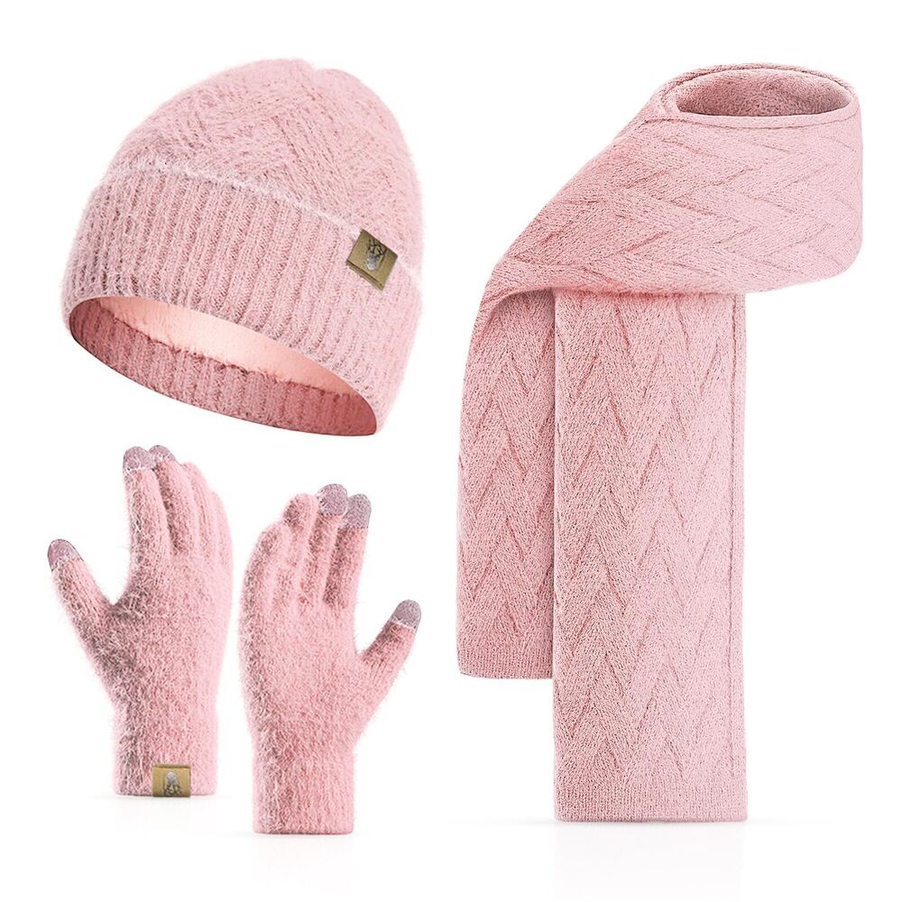4437 Winter Knit Hat Beanie Scarf with Touch Screen Gloves Set Skull Caps